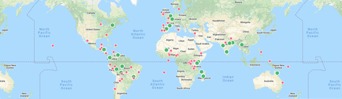 mappa mondiale dei progetti Tree-Nation