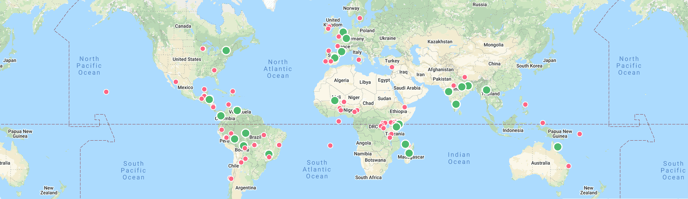 Mapa mundial de los proyectos Tree-Nation